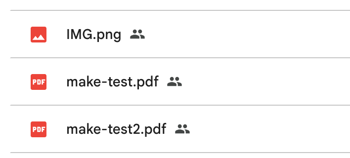Google Drive folder containing IMG.png, make-test.pdf and make-test2.pdf after Make automation test